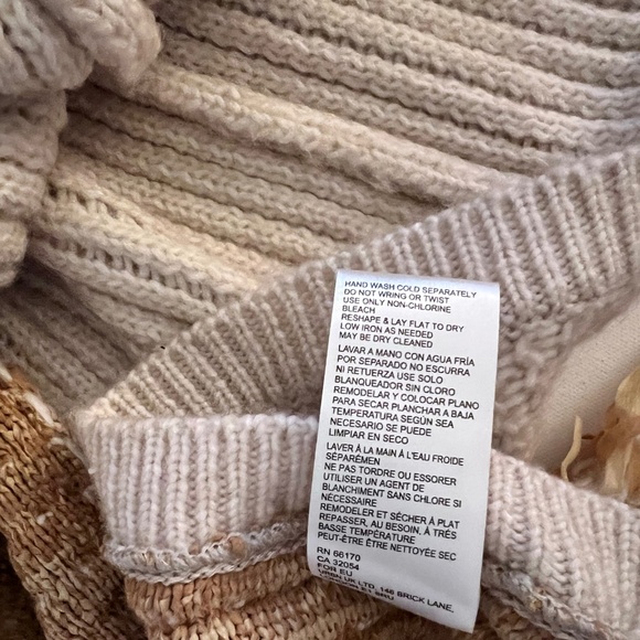 Anthropologie Hybrid Cropped Poncho Sweater – Cream Fringe Knit Turtleneck OS EU - Picture 4 of 6